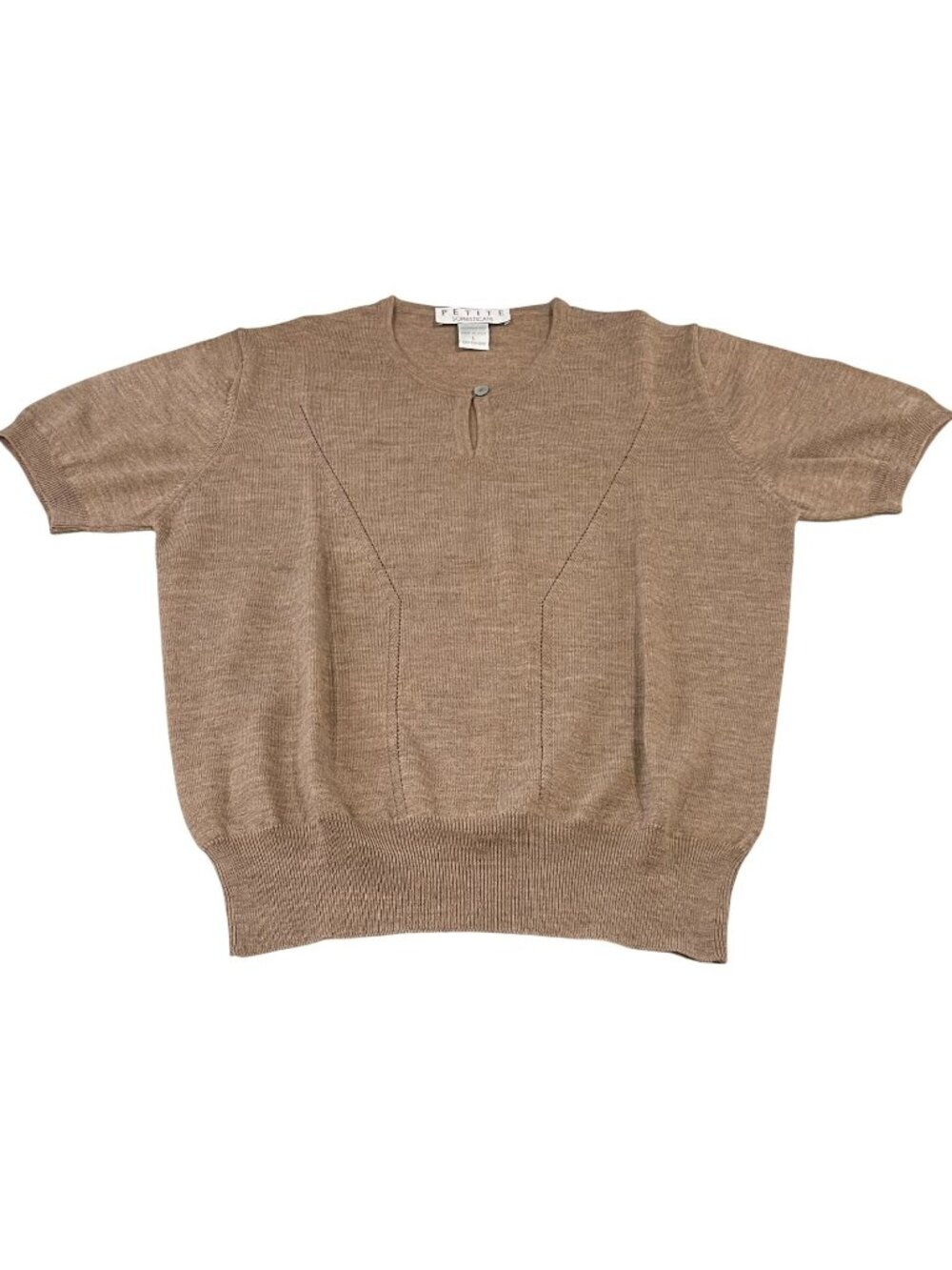 Petite Sophisticate Wool Sweater L Brown Casual Short Slv Capsule Academia Italy